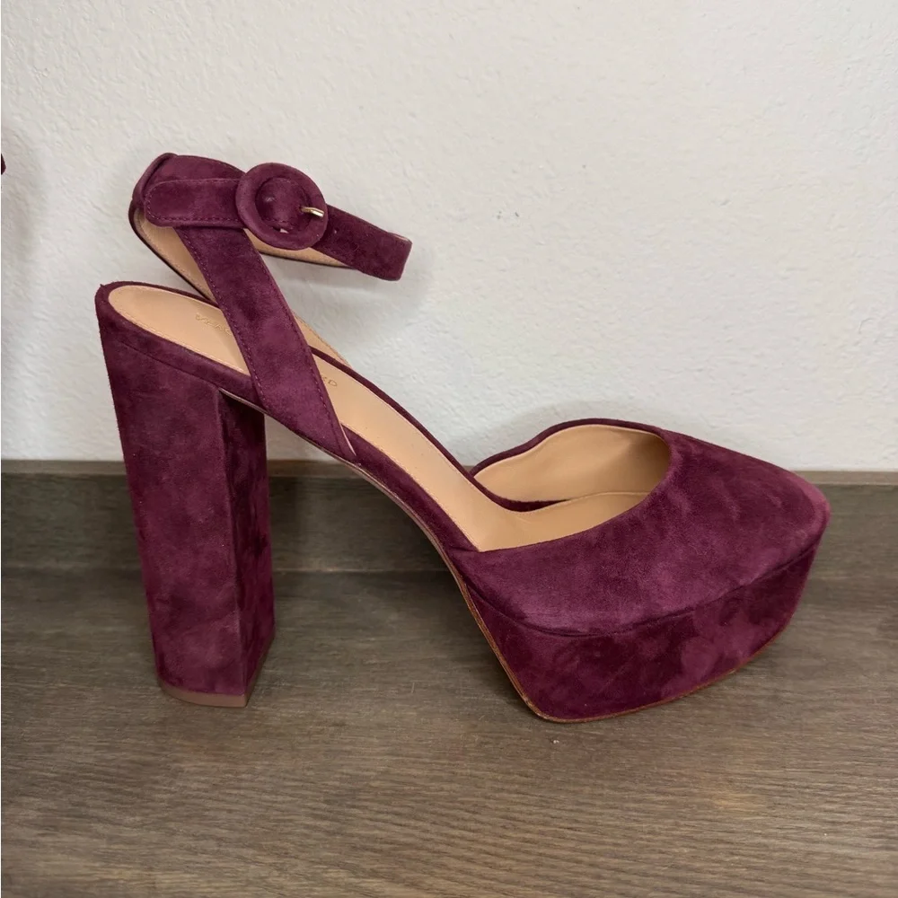 NEW Veronica Beard Magda Merlot Suede Platform Ankle-Strap Heels SZ 10
